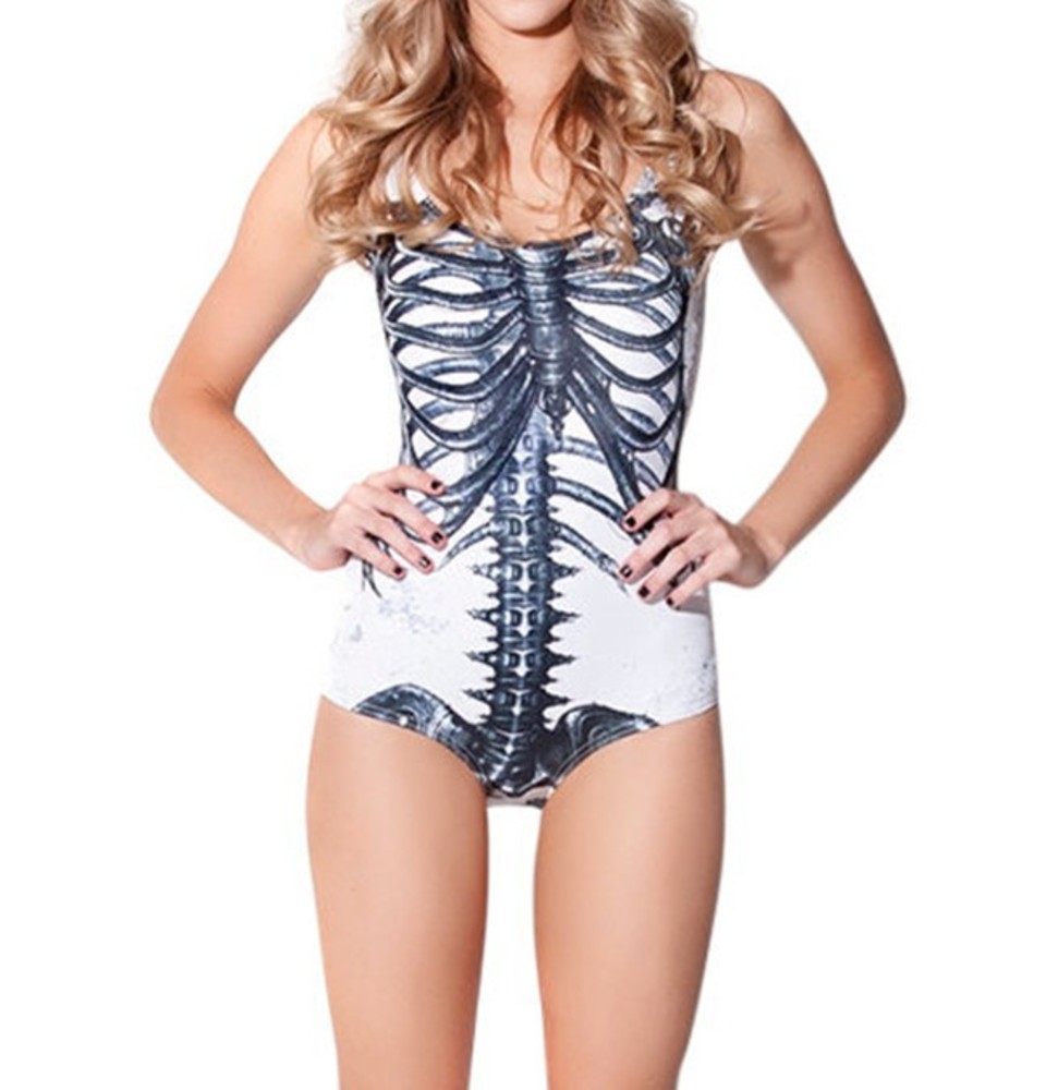 

starry sky digital print white skeleton one piece swimsuit Ms.