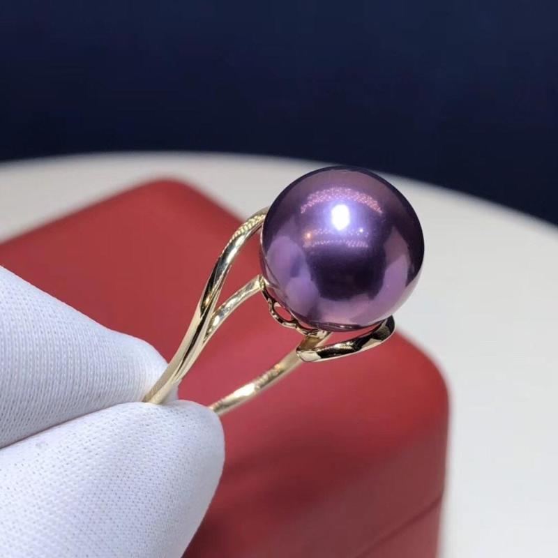 

Cluster Rings D128 Fine Jewelry 14K Yellow Gold Natural Fresh Water Purple 12-11mm Pearls For Women