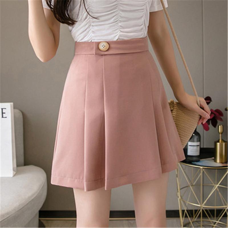 

Skirts High Waist Women Mini Pleated Skirt Casual Spring Summer Female Singel Button Short Ladies Black Pink ZY5787