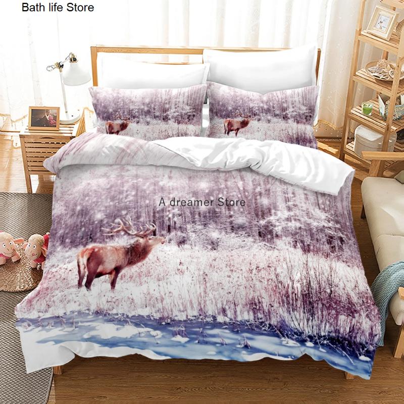 

Bedding Sets Elk Deer Christmas Duvet Cover  Set 3D Bed Girls Full Size Quilt Twin Unisex Home Textiles
