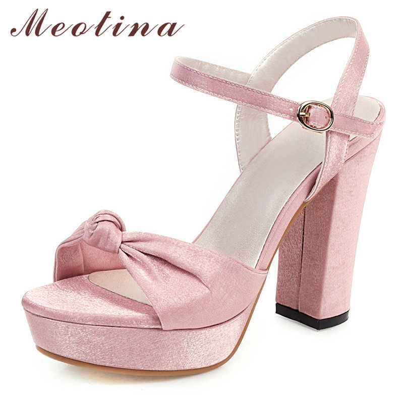 

Meotina Platform Super High Heel Sandals Bow Buckle Women Shoes Round Toe Thick Heels Female Sandals Summer Black Large Size 43 210608