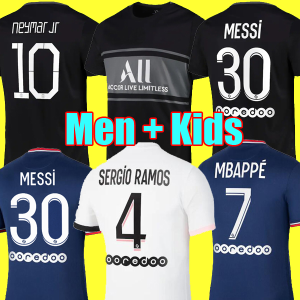 

PSG 30 MESSI MBAPPE jerseys HAKIMI SERGIO RAMOS 21 22 Maillots de football 2021 2022 MARQUINHOS VERRATTI Soccer men kids kit shirts uniforms enfants maillot foot, 4th men jersey