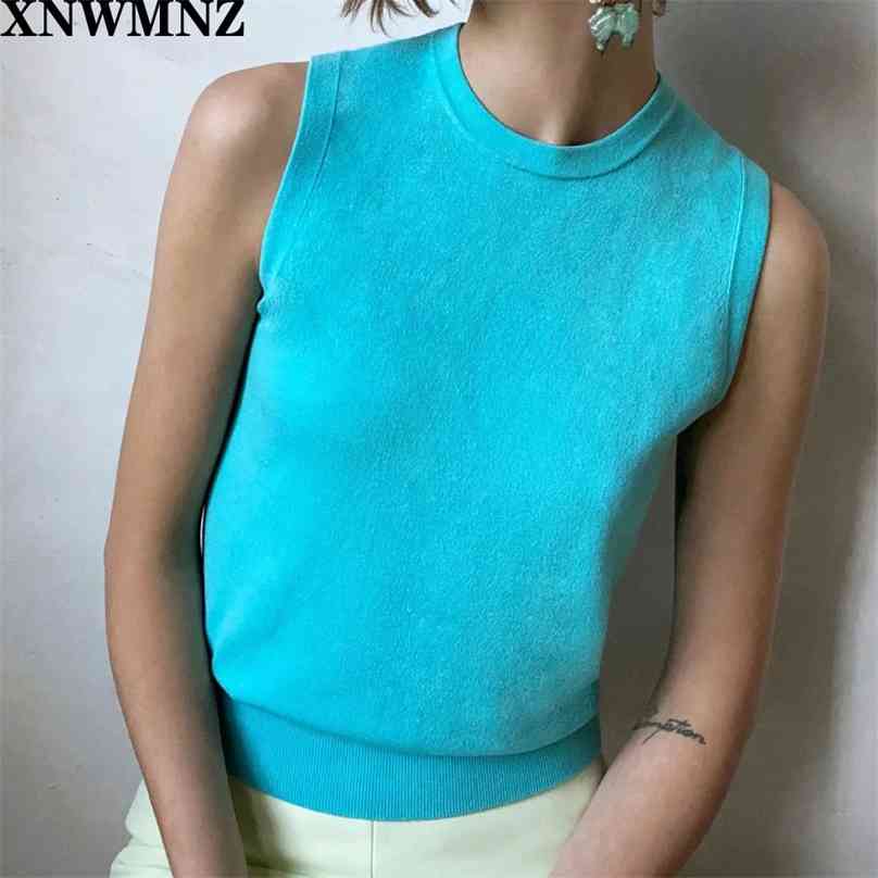 

Women fashion solid color back buttons casual T-shirts female basic o neck sleeveless knitted T shirt chic leisure tops 210520, Sky blue