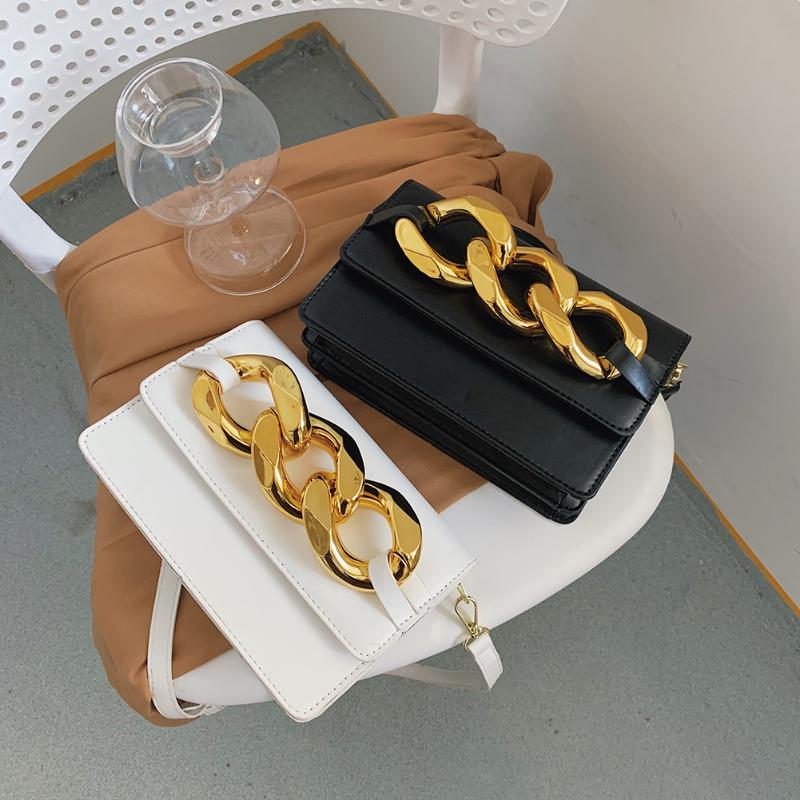 

Evening Bags Portable Female PU Leather Crossbody Small Solid Color Messenger Flap Women Thick Chain Shoulder