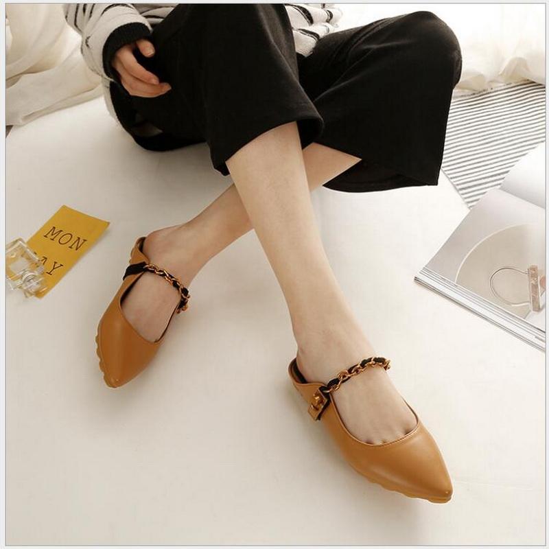 

Brand 2021 Spring Summer Casual Baotou Flat Woman Slippers Flip Flops Slip On Loafers Mules, Yellow