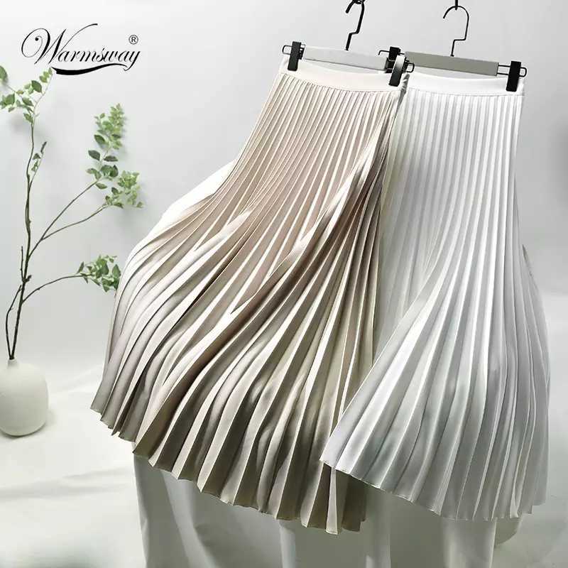 

Designer Women Spring Autumn Elegant Chic Solid Pleated Skirt High Waist Fashion Elastic Waist Skirt Female, Black