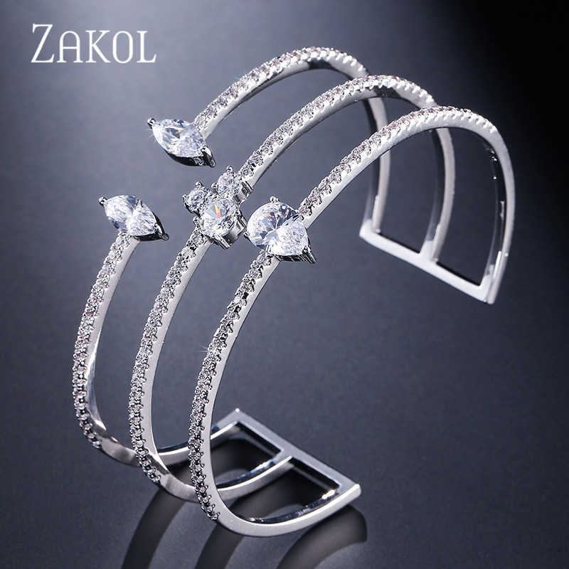 

Zakol New Arrival Fashion Round Shape Exquisite Micro Pave Big Cuff Bracelets Bangles for Women Men Jewelry Fsbp162 Q0720