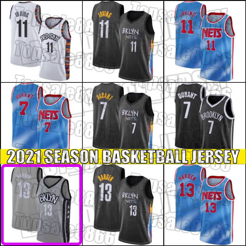 

Brooklyn Nets Jersey Kevin 7 Durant Kyrie 11 Basketball Irving Jerseys James 13 Harden Jersey 2021 City Blue Black ZV30A, Black;red