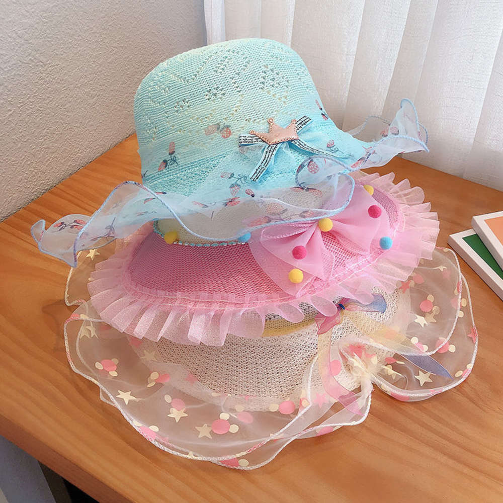 

Children's hat female summer sunscreen Princess Beach Hat traveling sunshade girl straw Sun Baby fisherman's, Yellow