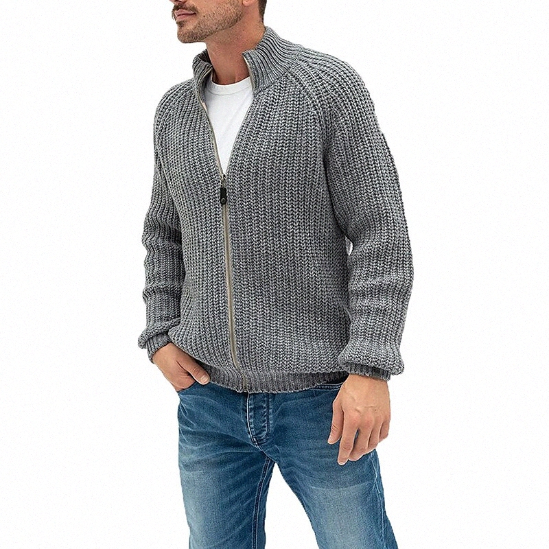 Men's Unisex Cardigan Knitted Solid Color Stylish Vintage Style Long Sleeve Sweater Cardigans Stand Collar Fall Winter Blue Army Green Gray e5Q