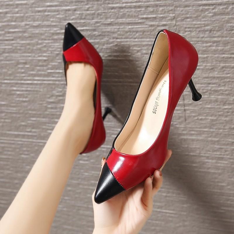 

Dress Shoes Spell Color Women High Heels Single Female Summer Patent Leather Wedding Party Woman Gladiator Zapatillas Mujer Y22-07, Beige