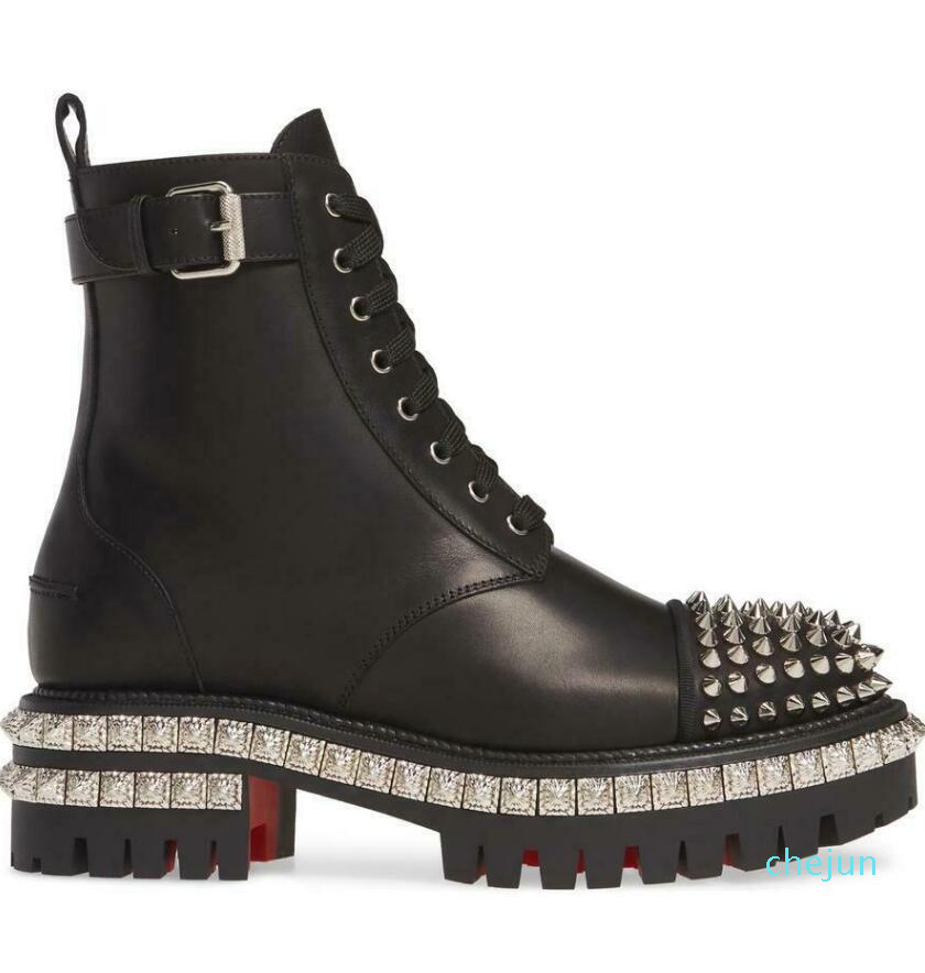 

Boots Winter Luxury Fashion Black Silver Studs Lady Red Bottom Ankle Boot Women Combat Evening,Party,Dress EU35-43