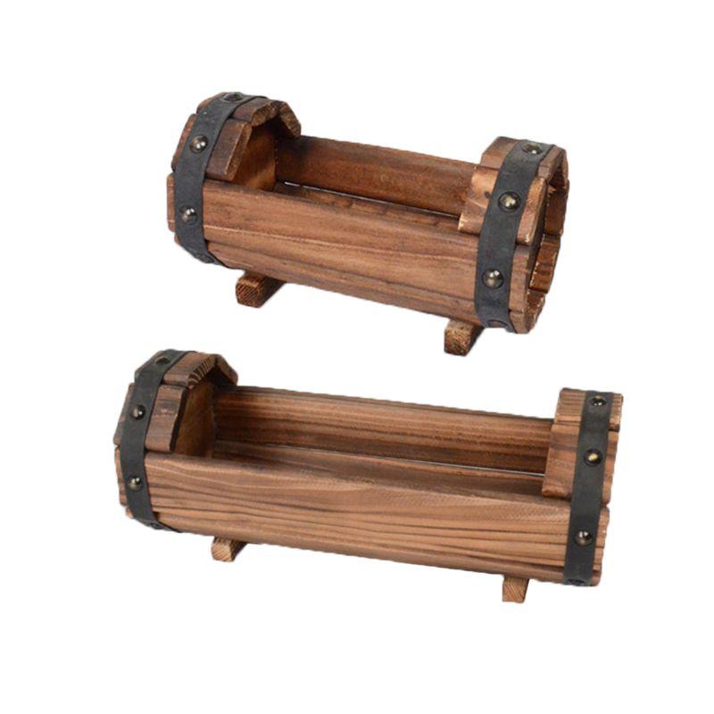 

Planters & Pots Carbonized Wooden Flower Pot Succulent Plant Potted Planter Container Outdoor Home Garden Decor 85LA