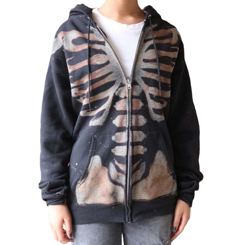 

Women' Hoodies & Sweatshirts Women Hooded Jacket With Smooth Zipper Pocket Decoration Skull Print Adjustable Drawstring Spring Clothing, Blue
