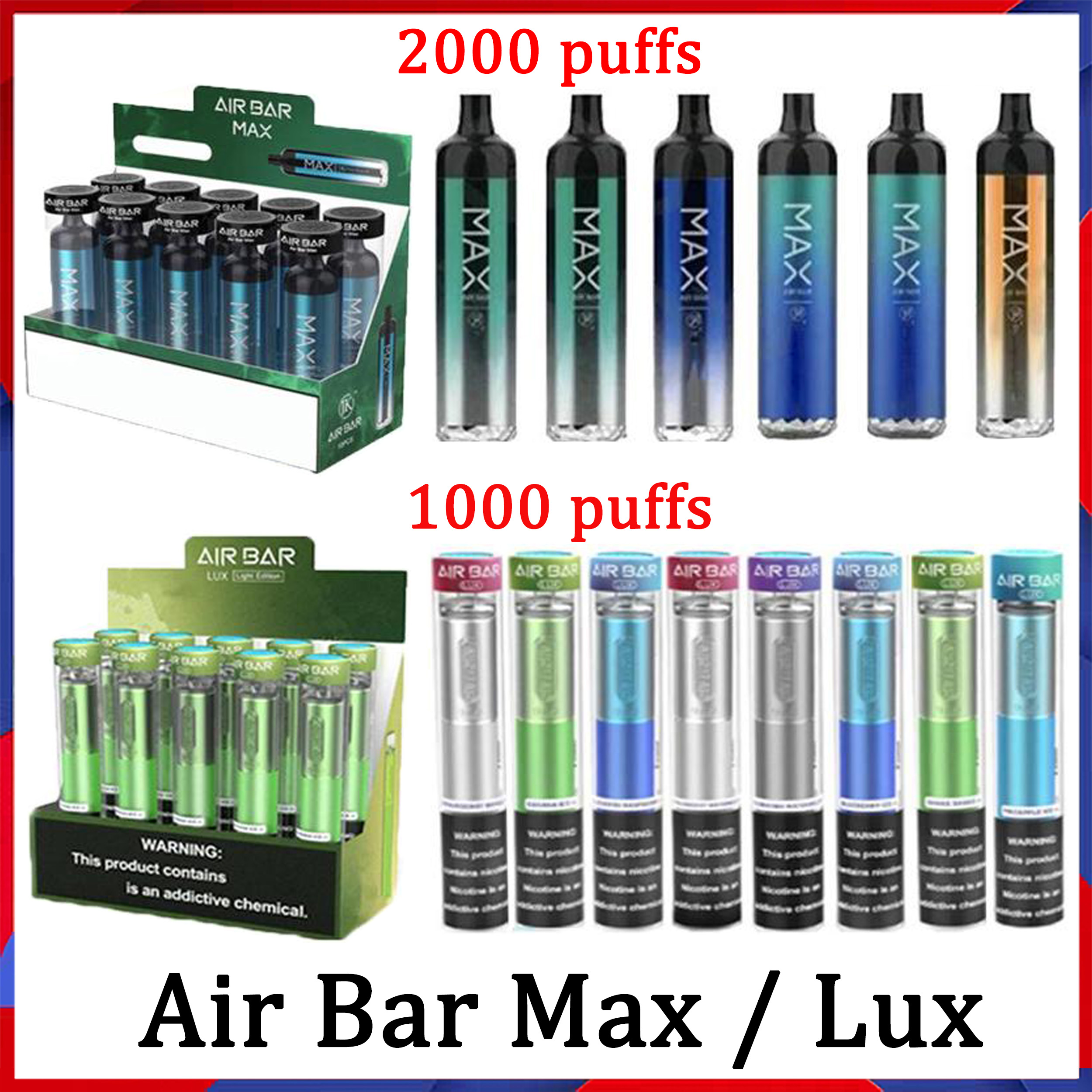 

Air Bar Max Lux Disposable Device Pods E Cigarette Airbar 1250mAh Cartridges Prefilled 6.5ml Starter Kits 12 Colors Vaporizer Oil Carts