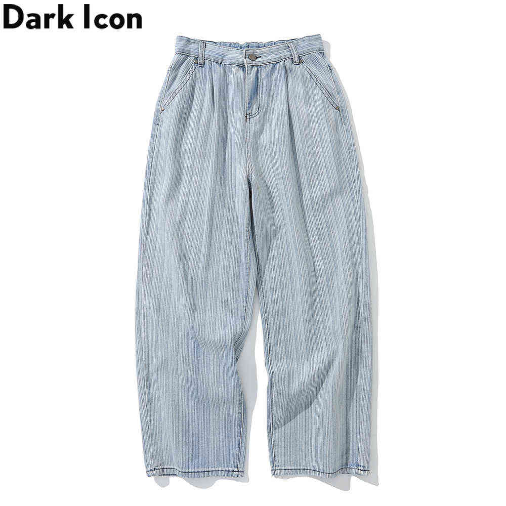 

Striped Loose Men's Pants Half Elastic Waist Jeans Man Trousers 210603, Blue
