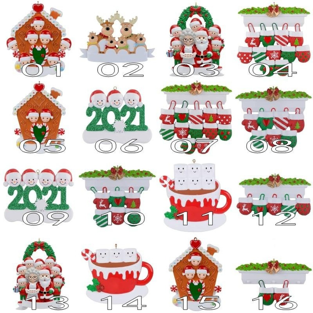 

US Stock Christmas Tree Pendant Cartoon Pattern Personalized Diy Name Lovely Family Hanging Resin Ornament Gift New Year Home Decoration