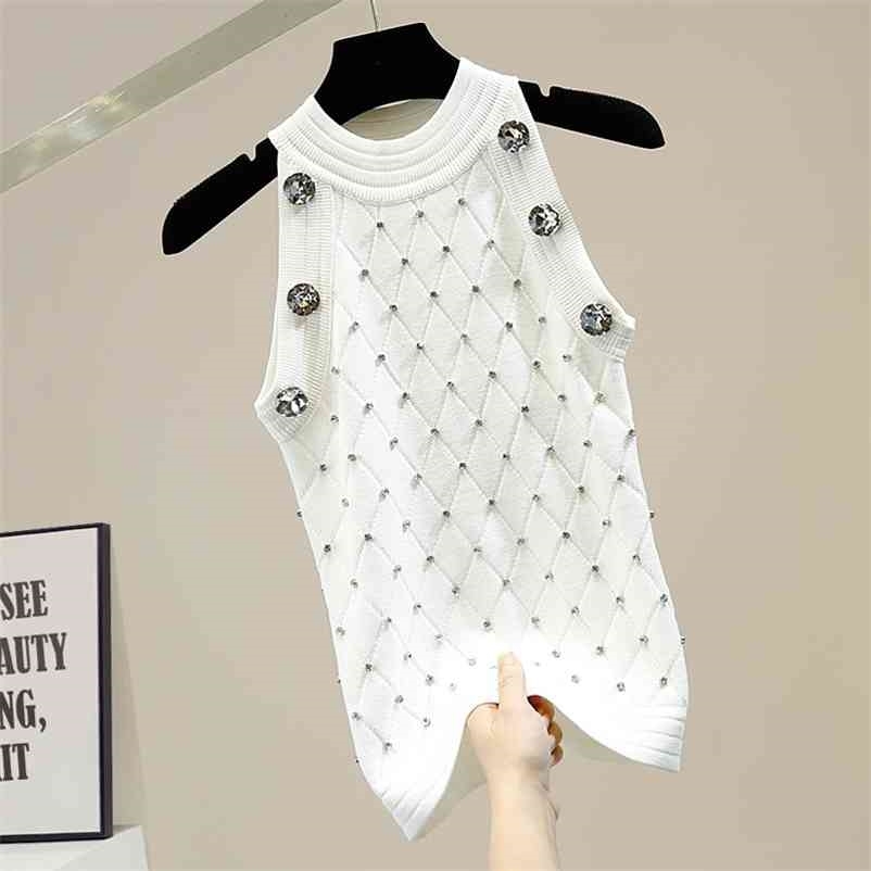 

Spring Arrivals Solid Color Round Collar Sleeveless Decoration Slim Kintted Vest MZ543 210525, Black