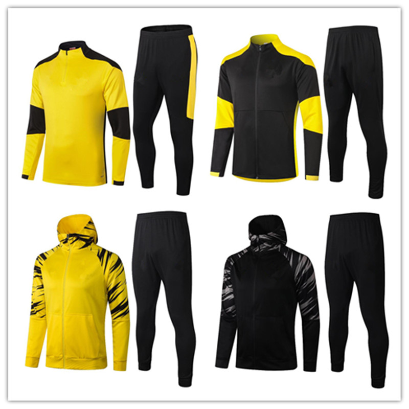 

2021 Borussia adult tracksuit Soccer Sets jersey full zipper jacket Dortmund hoodie training suit football set Survetement, Black