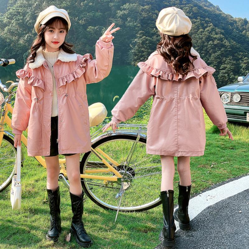 

Down Coat Children's Thickened Leather Winter 2021 Style Korean Girls' Fur Windbreaker, Blue;gray