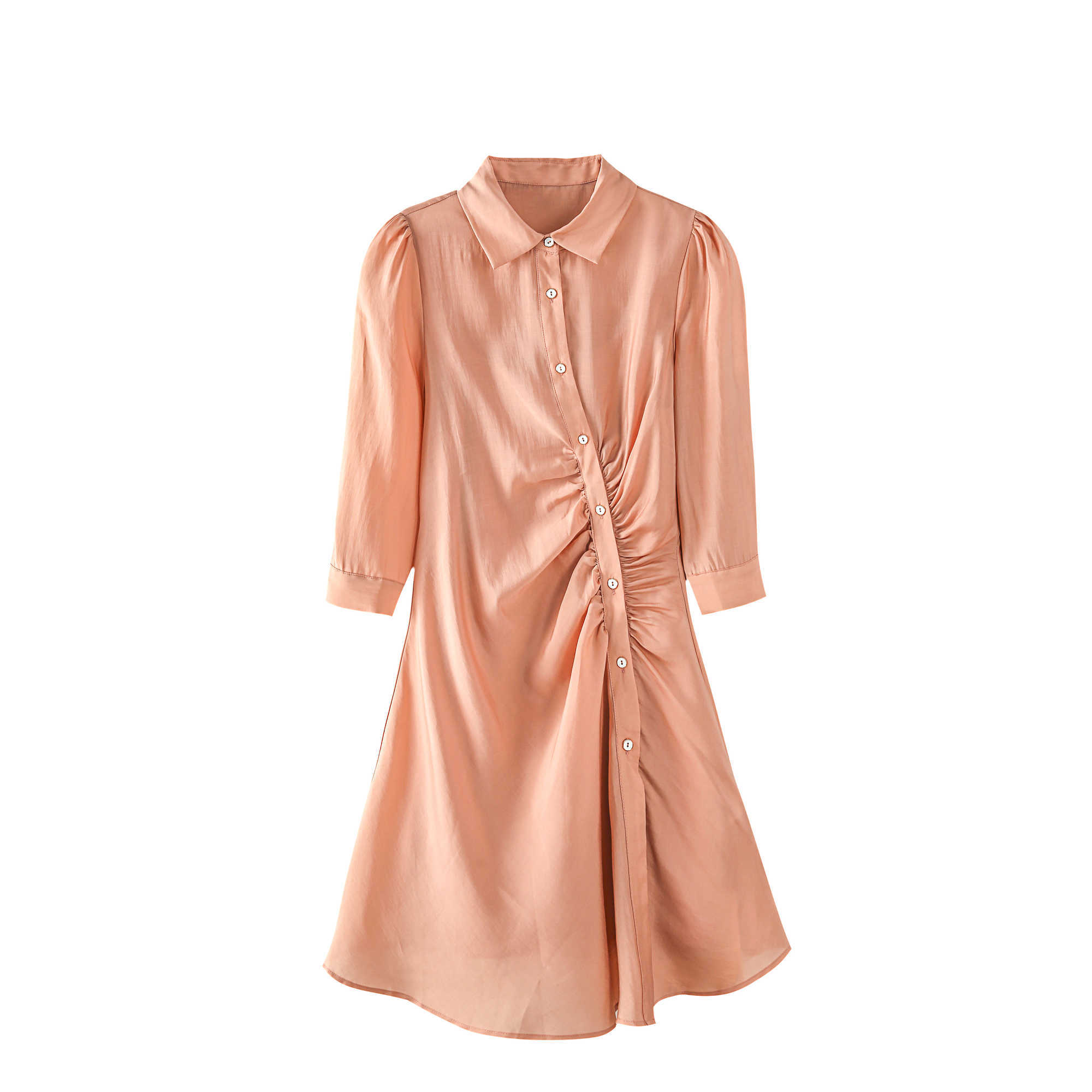 

Spring Summer Design Turn Down Collar Full Solid Shirt Skirt and Sling Two-piece Set 210615, Pink