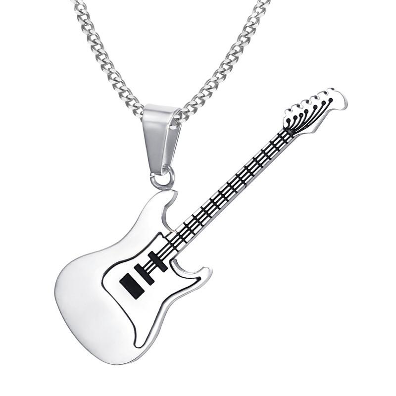 

Pendant Necklaces KURSHUNI Trendy Guitar Necklace 24inch Chain Stainless Steel Punk Rock Music Fine Party Jewelry Year Gift For Man