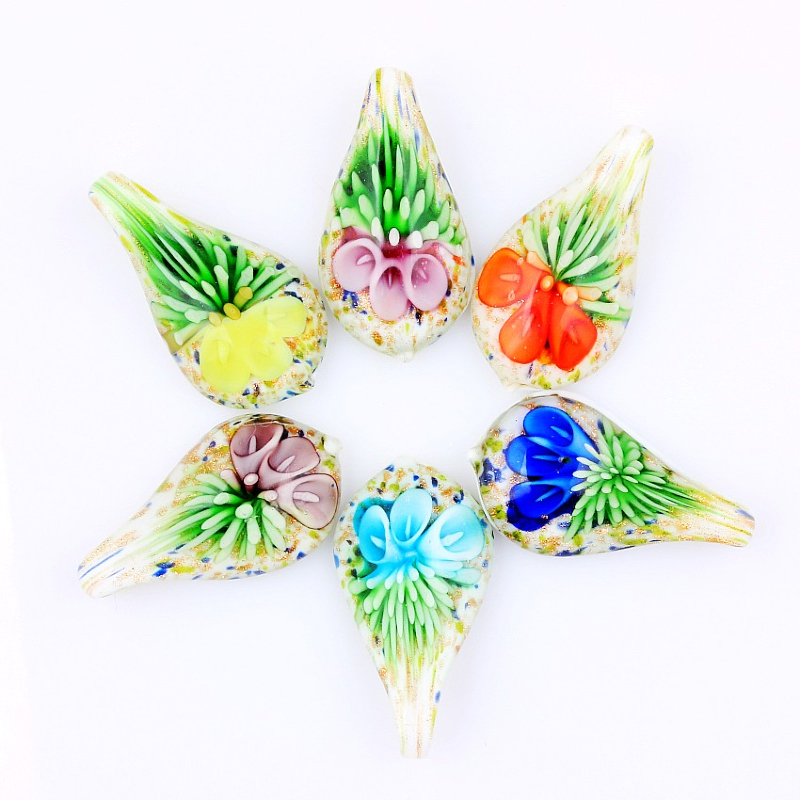 

Wholesale 6pcs Pendants Handmade Murano Lampwork Glass Mix Color Water Drop Inner Flower Pendant Jewelry Gift Women Party