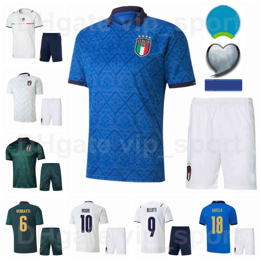 

Italy 2021 Europe Cup Soccer 10 Lorenzo Insigne Jerseys Set National Team 17 Ciro Immobile 9 Andrea Belotti 19 Leonardo Bonucci Football Shirt Kits 2020 Euro, White