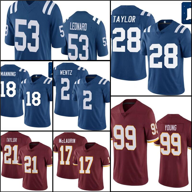 

99 Chase Young 56 Quenton Nelson Football Jersey 17 Terry Mclaurin 21 Sean 20 Landon 2 Carson Wentz 28 Jonathan Taylor 53 Darius Leonard 18 Peyton Manning, Men jesrey
