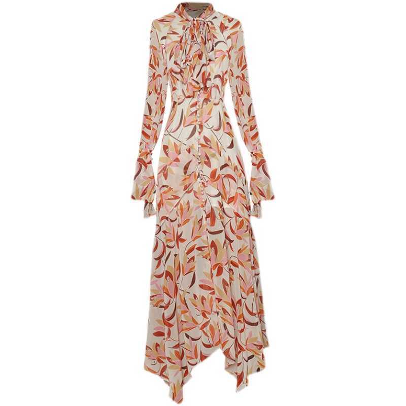 

HIGH QUALITY est Designer Runway Long Sleeve Floral print Asymmetrical Maxi Dress 210526, Mixed color