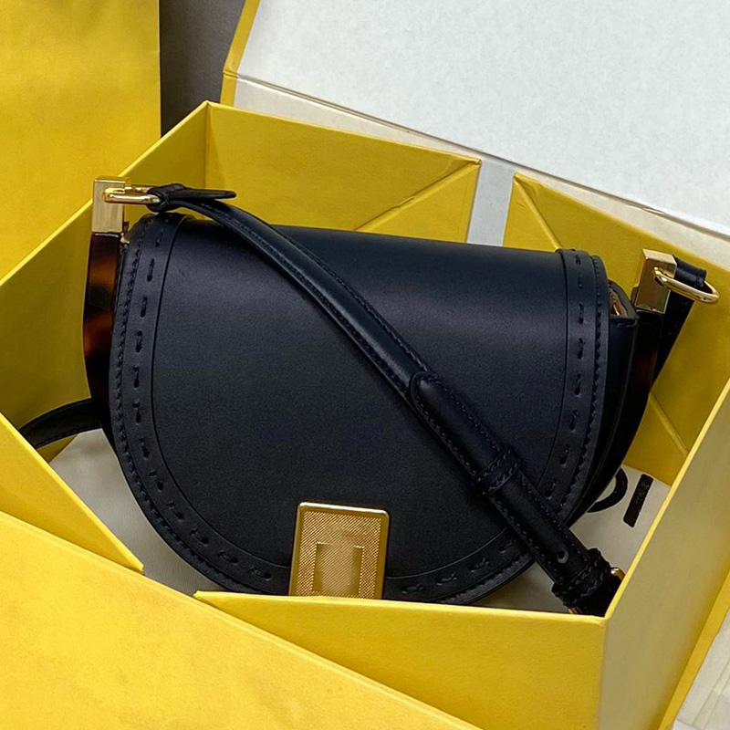 

Crossbdoy Saddle Bag Women Flap High Quality Leather Handbag Ladies Samll Wallet Small Half Moon Shape Long Shoulder Starp, Black