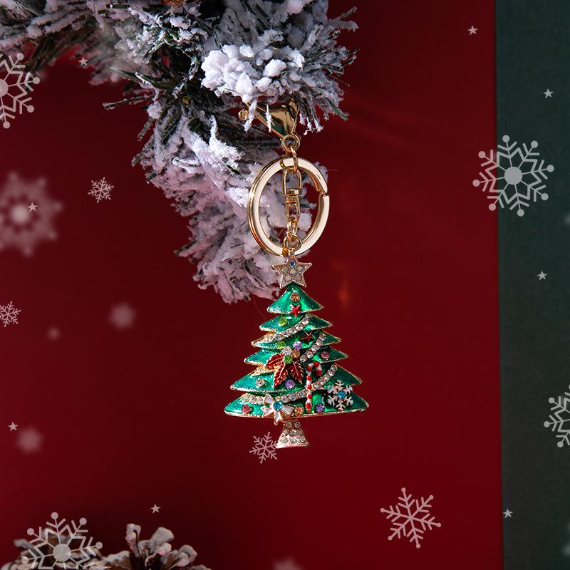 

Keychains Christmas Series Rhinestone Keychain Pendant Tree Santa Claus Keyring Key Ring Women Bag Decoration Xmas Gift