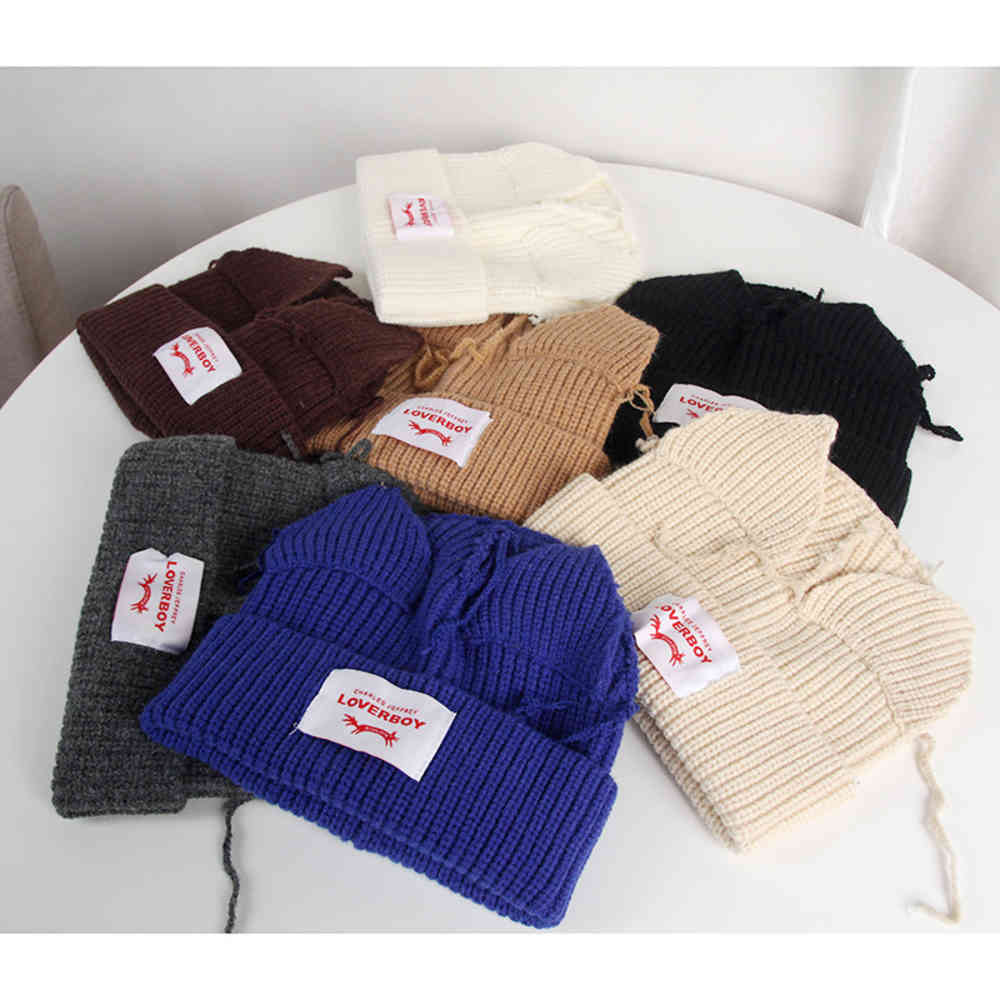 

beanies Loverboy personalized cat pig ear wool cold hat cute warm autumn and winter men's women's label knitted fashion, Khaki