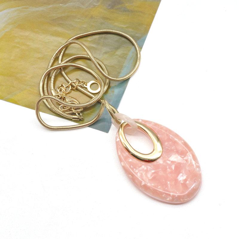 

Pendant Necklaces Colorful Pink Acrylic Metal Chain Long Necklace For Women, Silver