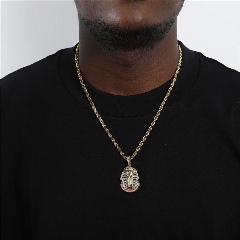 

Pendant Necklaces Hip Hop Iced Out Bling Cubic Zirconia Egyptian Pharaoh Pendants For Men Rapper Jewelry With Solid Back Tennis Chain
