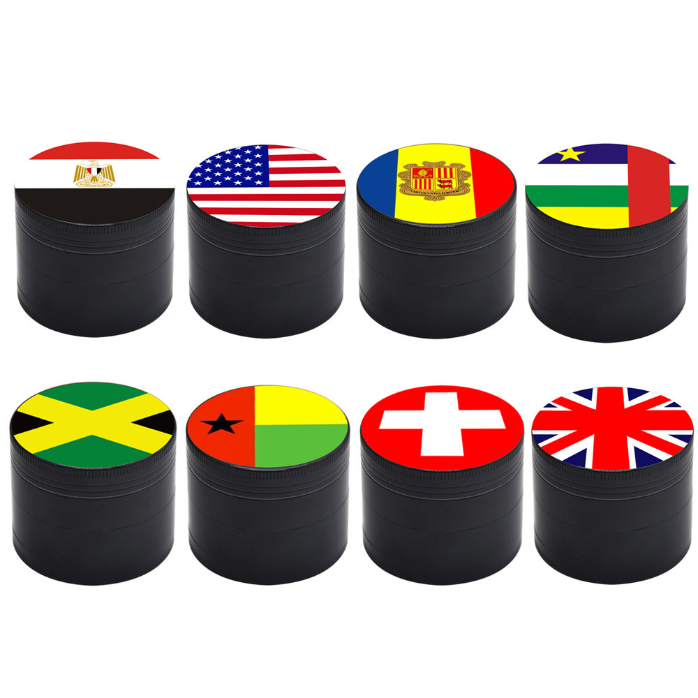

Flag Herb Spice Smoke Grinder Diameter 50MM Tobacco Crusher 4 Layer Zinc Alloy Mental Grinders Printed With National Flags Patterns