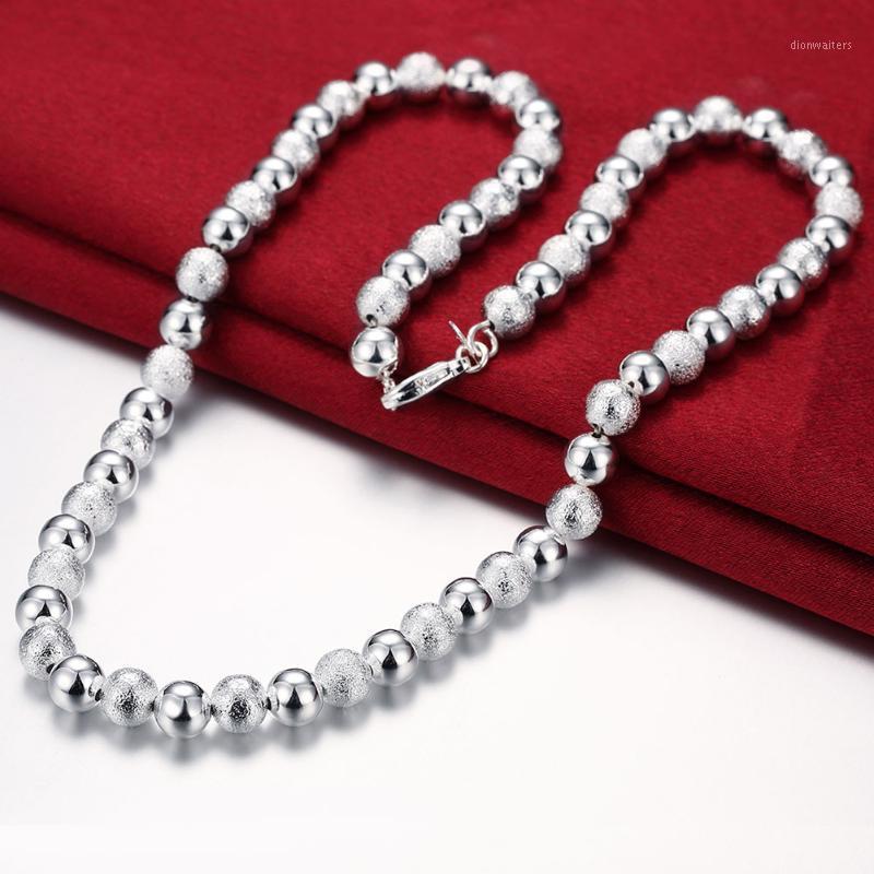 

Chains 925 Sterling Silver Necklaces For Woman 20 Inch Vintage 8MM Frosted Smooth Beads Classic Fashion Jewelry Wedding Christmas Gifts