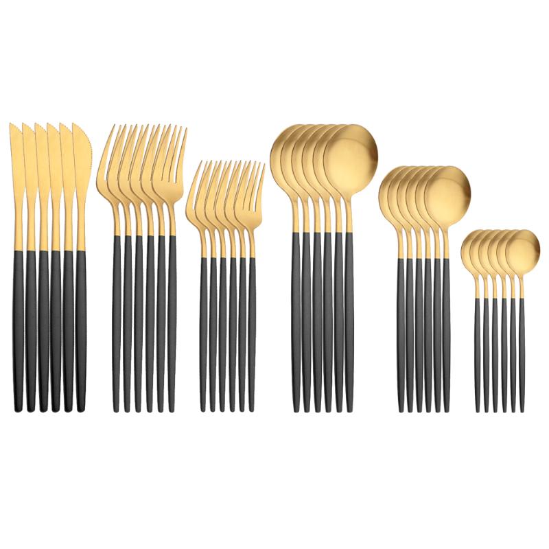 

Dinnerware Sets 36Pcs Matte Black Gold Cutlery Set Knives Dessert Fork Spoon Flatware Stainless Steel Dinner Silverware Tableware