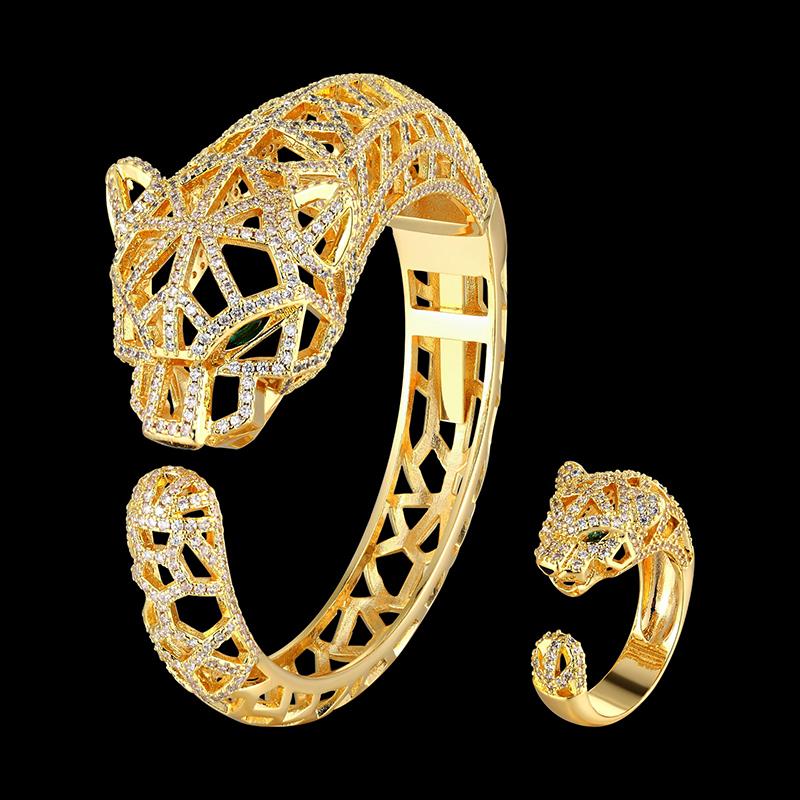 

Earrings & Necklace Lanruisha Animal Leopard Hollow Bangle And Rings Women's Jewelry Set Micro-inlaid Zircon Classic, As pic