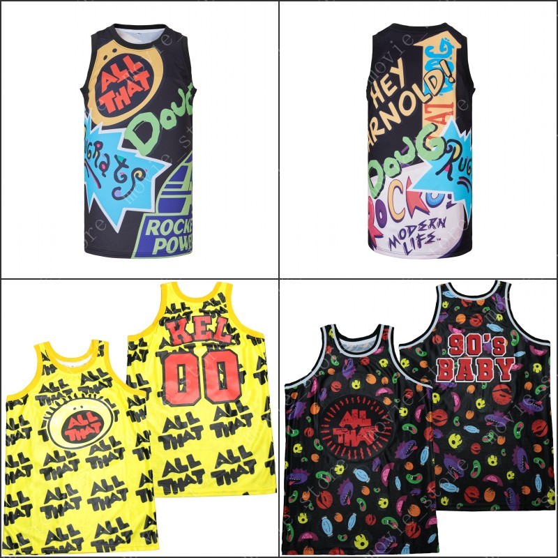

Men's The 90s Are All That 00 Nickelodeon Basketball Jersey Rughats Party Graffiti Movie Stitched, Black;red
