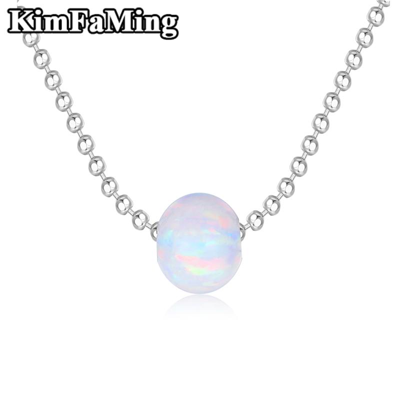 

Pendant Necklaces Fashion Opal Bead For Young Grils Small Simple Cute Female Casual Jewelry With Free Gift Box OPP052, Silver