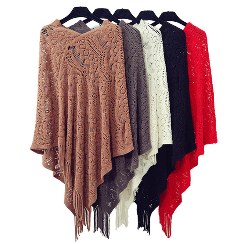

Artguy Womens Cozy Lightweight Crochet Fringed Hem Knit Pullover Sweaters Poncho Cape Shawl Wrapg