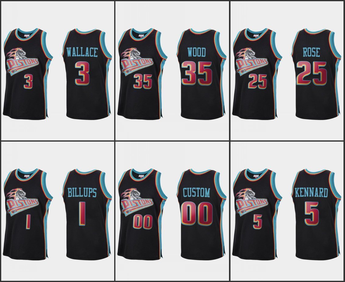 

Detroit's Pistons's Men Derrick Rose Christian Wood Richard Hamilton Chauncey Billups Ben Wallace Custom Reload Classic Black Jersey