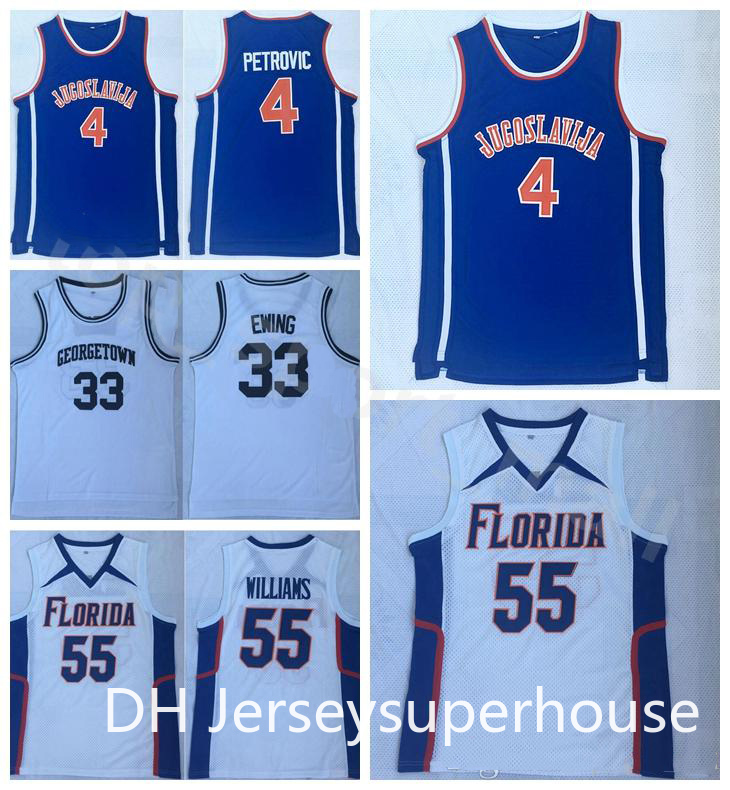

College Jugoslavija Drazen Petrovic Jersey 4 Men Basketball Georgetown Hoyas 33 Patrick Ewing Florida Gators UFL Double Jason Williams 55, Black