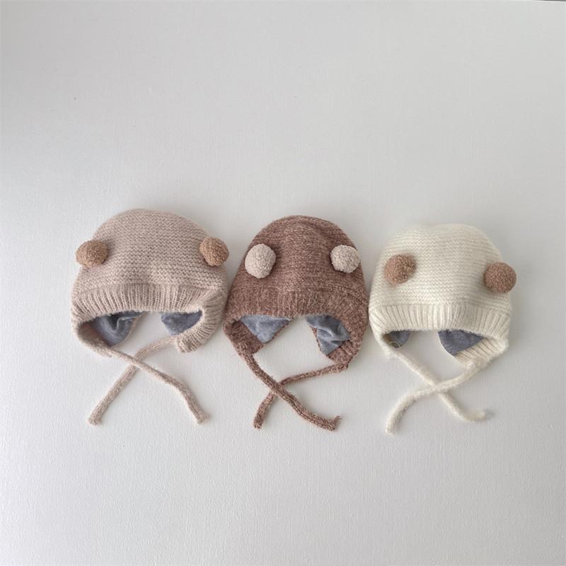 

Caps & Hats Cute Baby Bonnet Hat Warm Knitted Kids Girl Boy Autumn Winter Solid Color Lacing Children Toddler Beanie Cap, Yellow