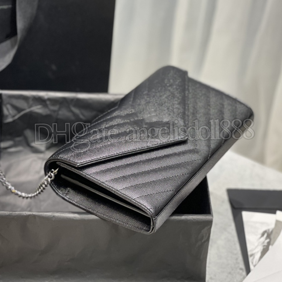 

Luxury Designer Wallet calfskin caviar chevron quilted black envelope bag top quality genuine leather credit card holder small clutch removable chain bags 22cm, Contact us