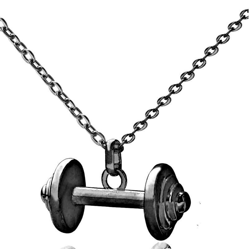Pendant Necklaces Barbell Dumbbell Necklace For Women Black Plated Weightlifting Jewelry Copper Made Female Gym 10PCS Wholesale-image-697623965