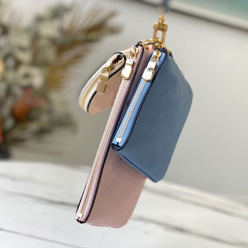 

Fashion Women Purse Female Short Small Coin Wallet Patchwork Design Soft Mini Card Cash Holder Shoulder Mobile Phone Bag 3pcs, With box