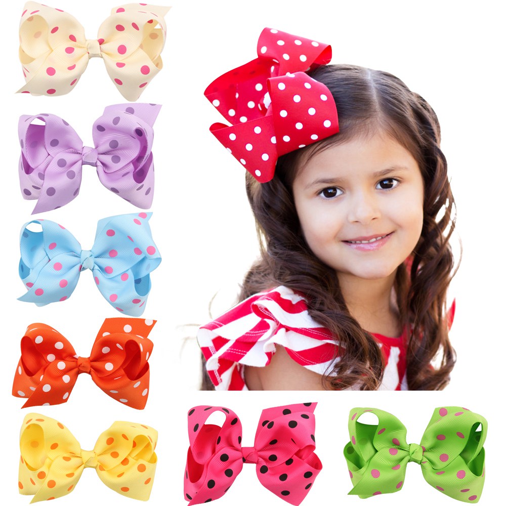 

11*6.5CM polka dots grosgrain ribbon bow hair clips boutique printed bows hairclip girl accessories