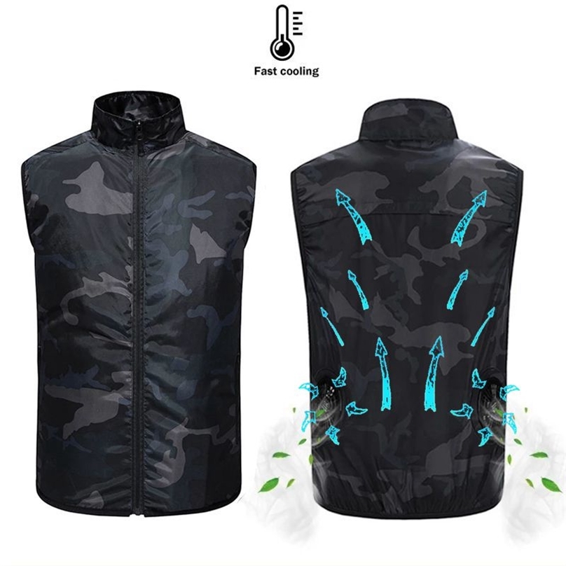 

Men Summer Camouflage Air Conditioning Clothing Fan Cooling Vest USB Charging Cooling sport man vest Outdoor Cooling 211111, Usb fan